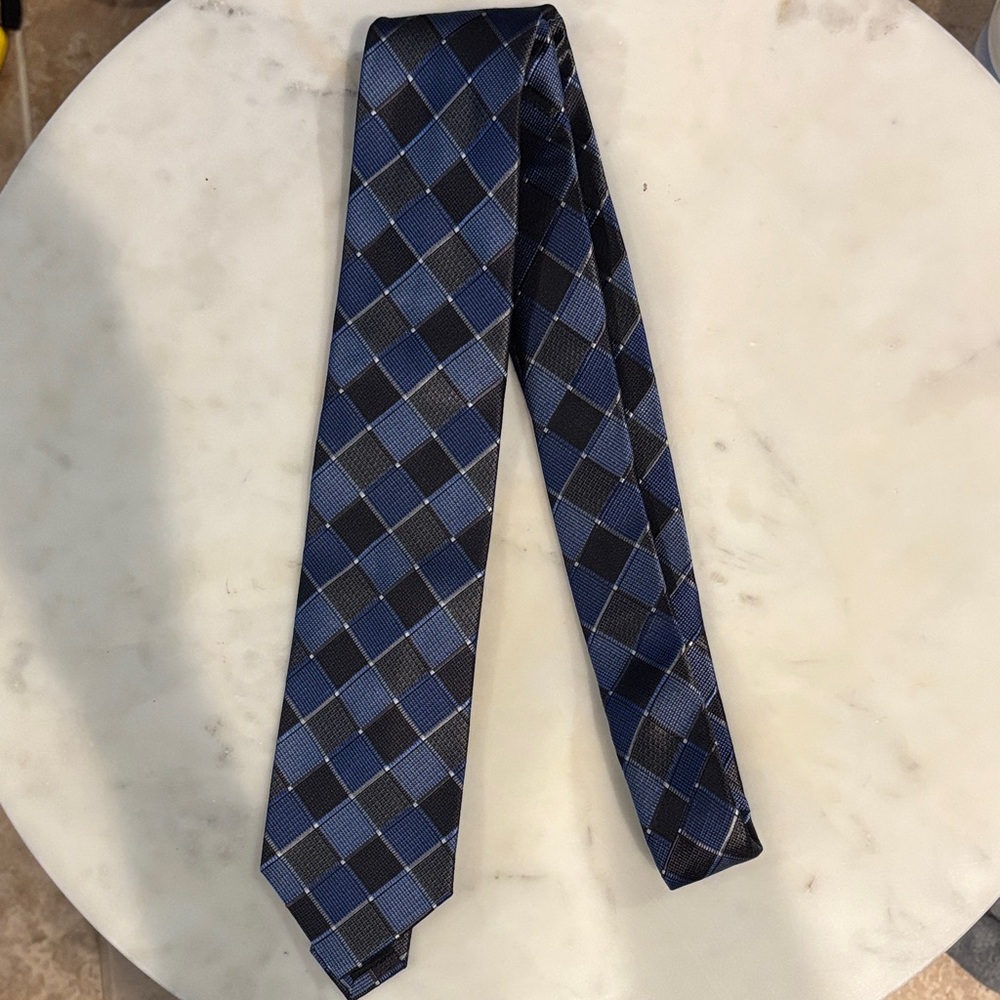 Pronto Uomo Platinum Blue and Black Checkered Tie
